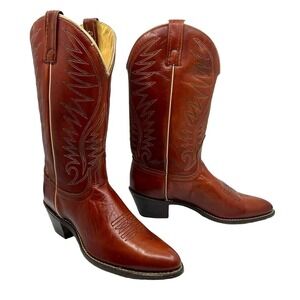 Acme Cowboy Western Boots Cowboy 9C Cognac Leather Pointed Toe Good Stitching